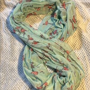 Light Mint Flamingo Print Infinity Scarf